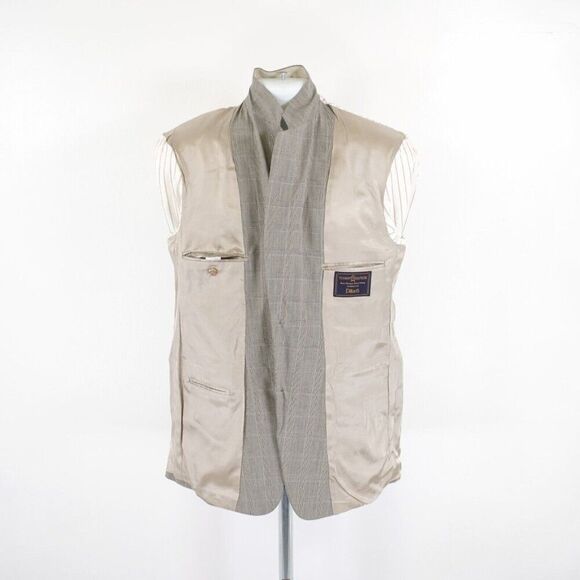 Tommy Hilfiger Worsted Wool Tan Plaid W/ Blue Windowpane 40R 2 Button Sport Coat - Picture 11 of 13